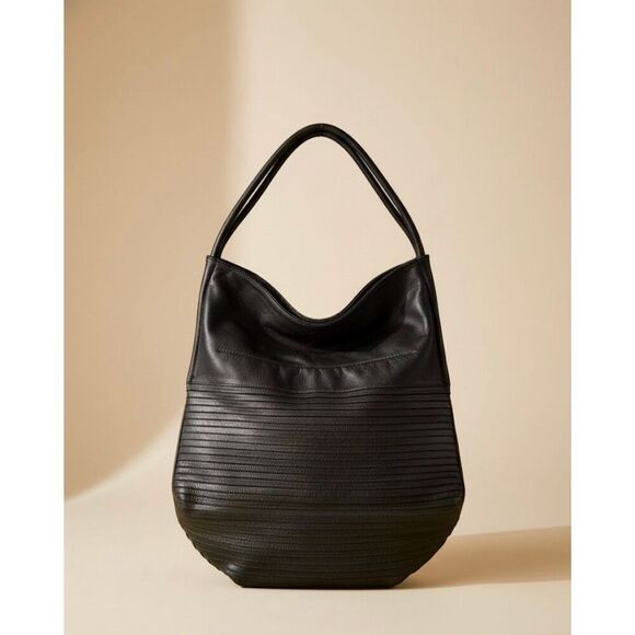 MAJO Leather Hobo Tote Bag Black made in Italy